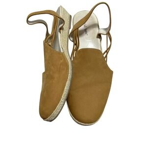 David Tate 12 M Nelly Slides Leather Tan 1.5 Heel Espadrille Wedge Slingback